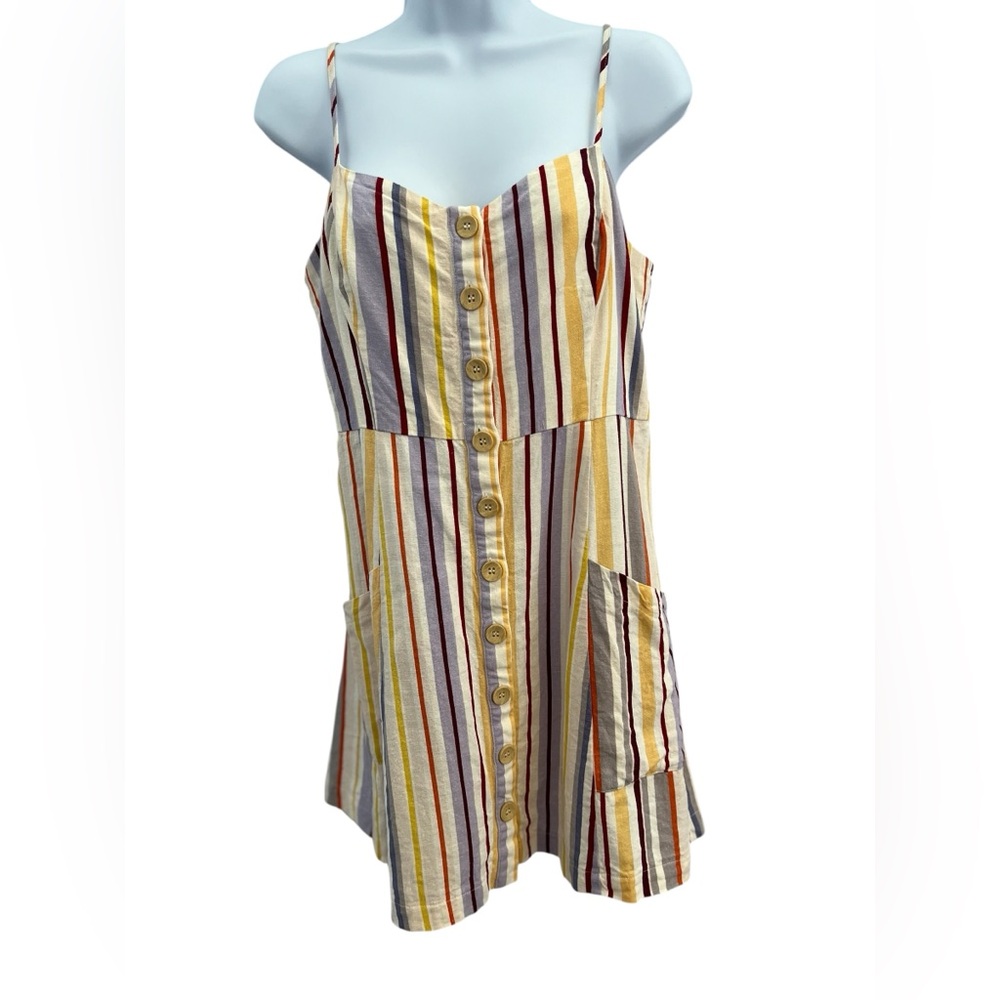 🧡 EUC LUSH Striped Mini Dress w/ Pockets | Orange Yellow Blue | Women’s Medium